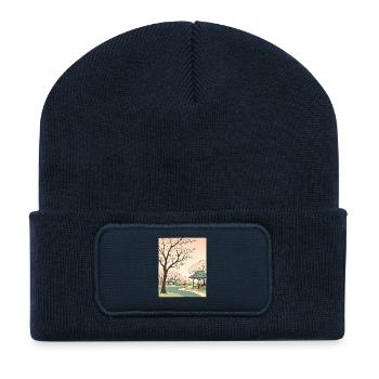 Traditional Japanese cherry blossoms - Recycled Patch Beanie - french navy - Front