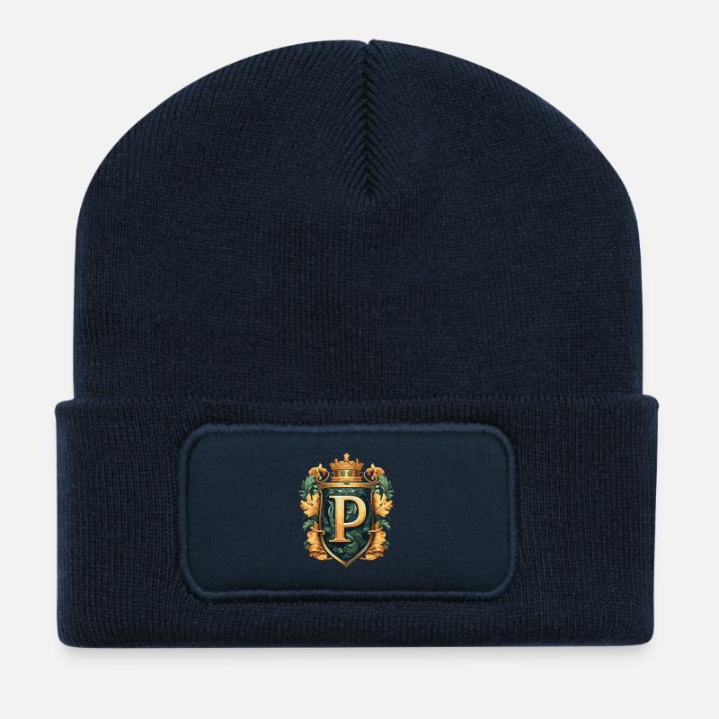P Letter Name Crown - Recycled Patch Beanie - french navy