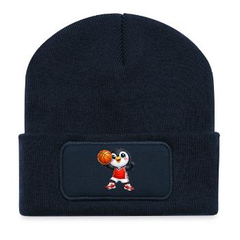 Süßer Pinguin Basketballer Sport Cartoon Spieler - Recycelte Patch Beanie - French Navy - Vorne
