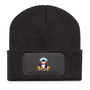 Pinguin Motorrad - Recycelte Patch Beanie - Dunkelgrau - Vorne
