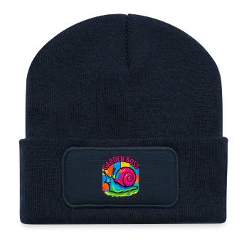 Meister des Gemüsegartens: Bunte Schnecken-Permakulturkunst - Recycelte Patch Beanie - French Navy - Vorne