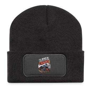Ich werde nie zu alt sein, um mit Zügen zu spielen - Recycelte Patch Beanie - Dunkelgrau - Vorne