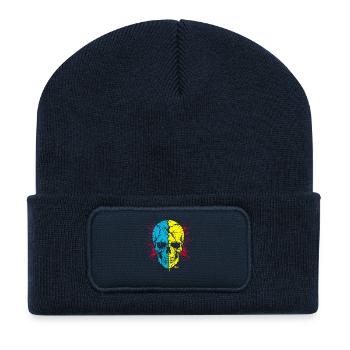 Skull Split Neon Palette - Recycelte Patch Beanie - French Navy - Vorne