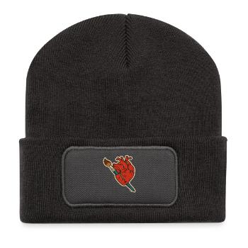 Cœur cramoisi avec art au pinceau - Beanie recyclé à patch - charbon - Devant