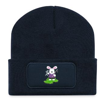 Hase Angler Fisch Angeln - Recycelte Patch Beanie - French Navy - Vorne