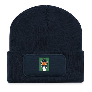 Kater liest Fluchtbuch auf Toilette - Recycelte Patch Beanie - French Navy - Vorne