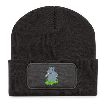 Hippopotamus Painter Brush Painting - Recycled Patch Beanie - dark grey - Front