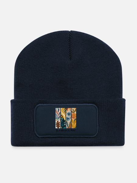 Blühende Botanische Panel-Collage - Recycelte Patch Beanie - French Navy