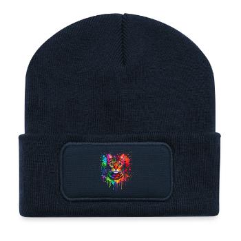 Bengal in Neon | Cat Art Pop Art - Recycled Patch Beanie - french navy - Front