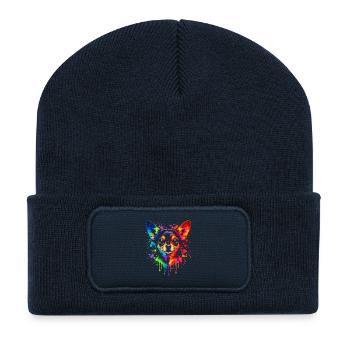 Chihuahua | Kleinhund Pop Art - Recycelte Patch Beanie - French Navy - Vorne