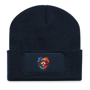 Havaneser | Kleinhund Pop Art - Recycelte Patch Beanie - French Navy - Vorne