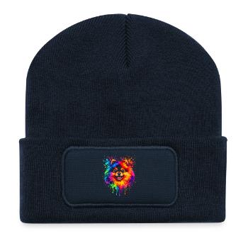 Poméranie | Art pop poméranien - Beanie recyclé à patch - bleu marine - Devant