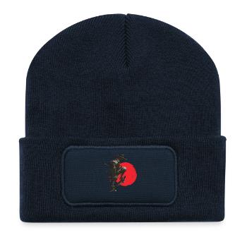 Silhouette eines Samurai-Skaters mit roter Sonne - Recycelte Patch Beanie - French Navy - Vorne