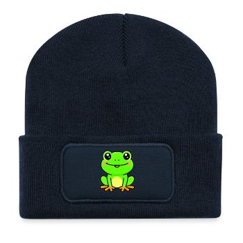 Charme de grenouille citron vert brillante - Beanie recyclé à patch - bleu marine - Devant