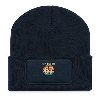 Six Seven 67 Italian Brainrot Retro Sunset Meme - Recycled Patch Beanie - french navy - Front