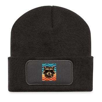 Waschbär mit Sonnenbrille Zigarette - Recycelte Patch Beanie - Dunkelgrau - Vorne