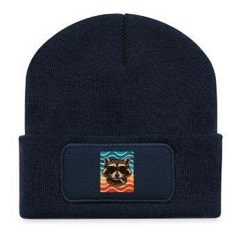 Waschbär mit Sonnenbrille Zigarette - Recycelte Patch Beanie - French Navy - Vorne