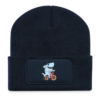 Blue shark on bicycle - Recycled Patch Beanie - french navy - Front