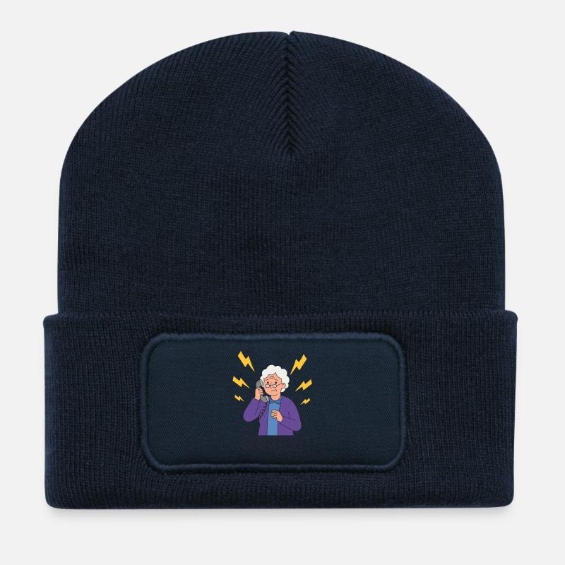 Gewitter-Alarm: Omi am Telefon - Recycelte Patch Beanie - French Navy