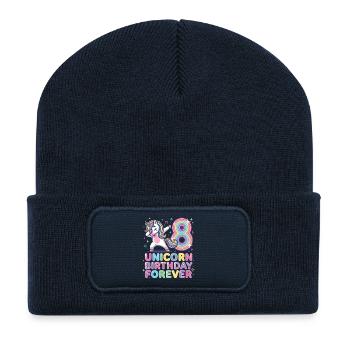 Motif arc-en-ciel d’anniversaire de la licorne 8 - Beanie recyclé à patch - bleu marine - Devant