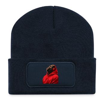 Gorille en sweat à capuche écoutant de la musique au casque - Beanie recyclé à patch - bleu marine - Devant