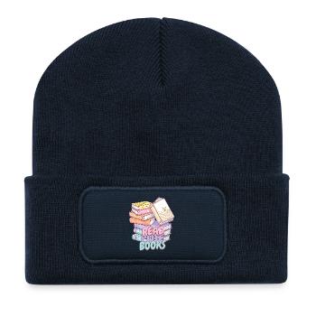 Cute Kawaii Look Stack of Books Design - Recycled Patch Beanie - french navy - Front