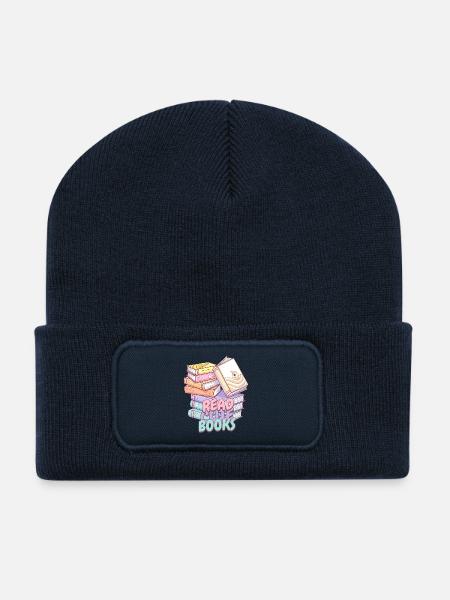 Cute Kawaii Look Stack of Books Design - Recycled Patch Beanie - french navy