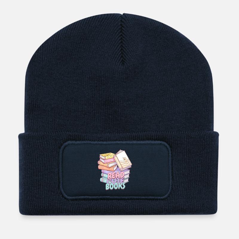 Süß Kawaii Look Bücherstapel Design - Recycelte Patch Beanie - French Navy