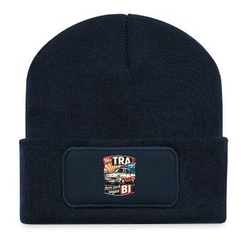 Vintage Trabi Wer TRA sagt muss auch BI sagen - Recycelte Patch Beanie - French Navy - Vorne