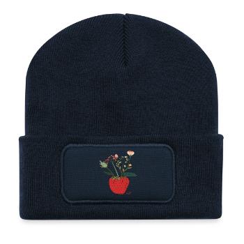 Erdbeere mit Blütenbouquet - Recycelte Patch Beanie - French Navy - Vorne
