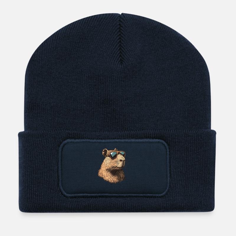 Capybara with sunglasses - Recycled Patch Beanie - french navy