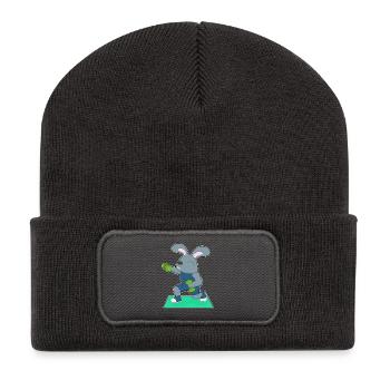Hase Bodybuilder Hanteln Bodybuilding - Recycelte Patch Beanie - Dunkelgrau - Vorne