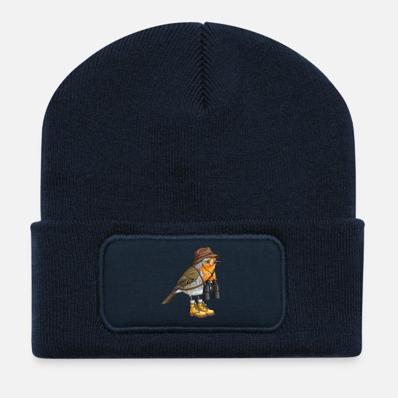 Entdecker-Robin mit Fernglas - Recycelte Patch Beanie - French Navy