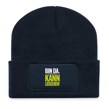Bin Da Kann Losgehen JGA Büro Malle Festival Party - Recycelte Patch Beanie - French Navy - Vorne