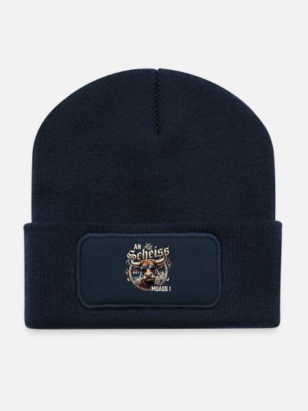 Trachten T-Shirt Herren Trachtenshirt Lederhose - Recycelte Patch Beanie - French Navy