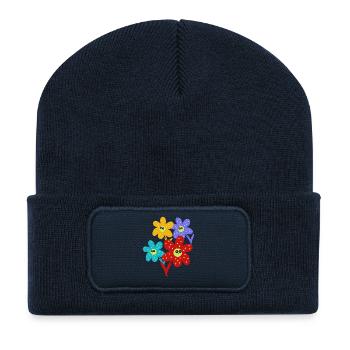 Cheerful Flower Smile Flower Retro - Recycled Patch Beanie - french navy - Front