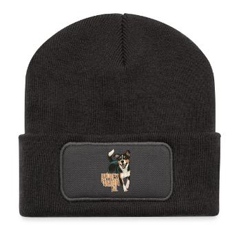 Glück ist ein Wedelschwanz-Hund-Design - Recycelte Patch Beanie - Dunkelgrau - Vorne