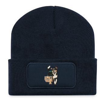 Le bonheur est un design de chien à queue qui remue - Beanie recyclé à patch - bleu marine - Devant