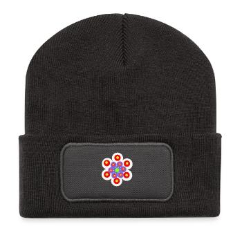 Mandala Blütenkreis  Retro Blume Vintage  - Recycelte Patch Beanie - Dunkelgrau - Vorne