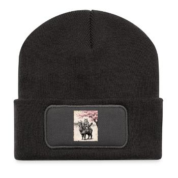 Le chat chevauche le lama - Beanie recyclé à patch - charbon - Devant