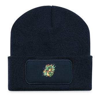 Kleiner Feuerdrache Charm - Recycelte Patch Beanie - French Navy - Vorne