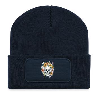 Blumen-Skull im Sonnenkranz Sunflower - Recycelte Patch Beanie - French Navy - Vorne