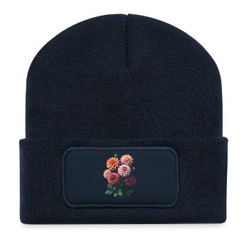 Bunte Dahlienblüten Kollektion - Recycelte Patch Beanie - French Navy - Vorne