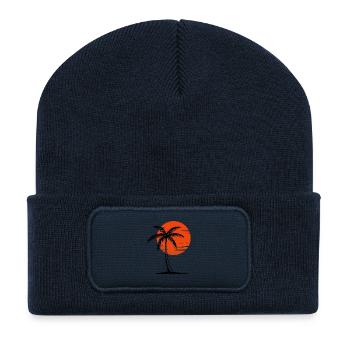 80s Retro Palm Tree Sunset - Recycled Patch Beanie - french navy - Front
