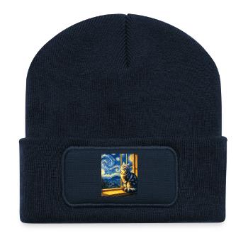 Amerikanische Kurzhaarkatze Starry Night - Recycelte Patch Beanie - French Navy - Vorne