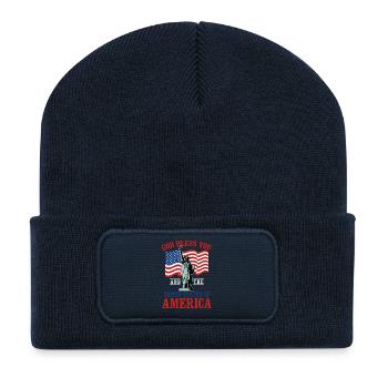 Statue patriotique des États-Unis Dragon, design du drapeau de la Liberté - Beanie recyclé à patch - bleu marine - Devant