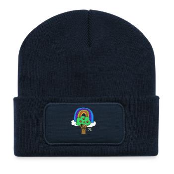 Conte de fées Arbre Arc-en-ciel Enfant Oiseau - Beanie recyclé à patch - bleu marine - Devant