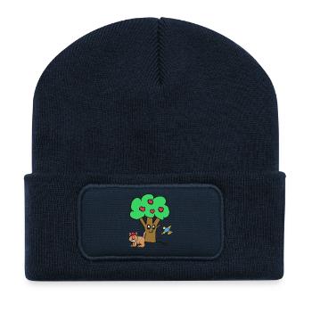 Apple Tree Cat Bird Kids Garden Nature - Recycled Patch Beanie - french navy - Front