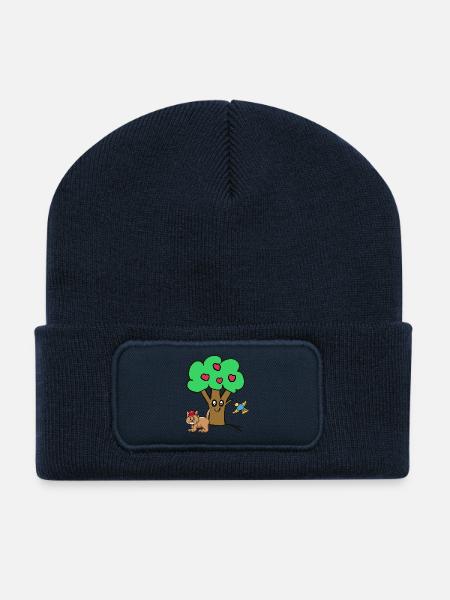 Apple Tree Cat Bird Kids Garden Nature - Recycled Patch Beanie - french navy