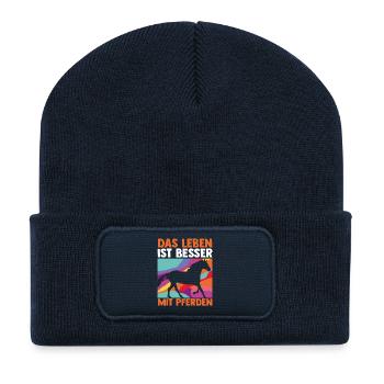 Reiten Pferdeliebhaber Reiterhof Pferde - Recycelte Patch Beanie - French Navy - Vorne